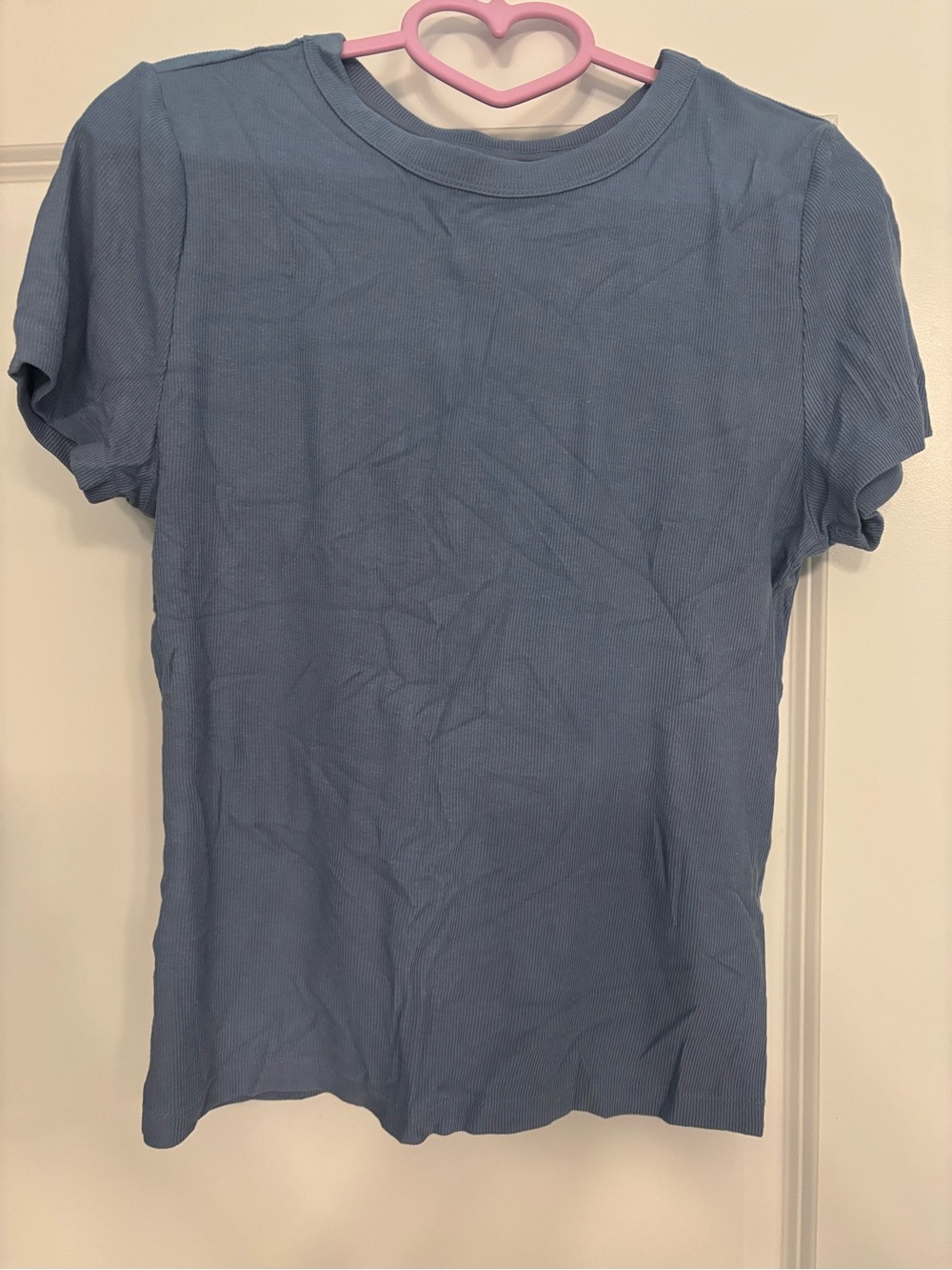 H&M Light Blue Ribbed Crew Neck Short Sleeve Tee